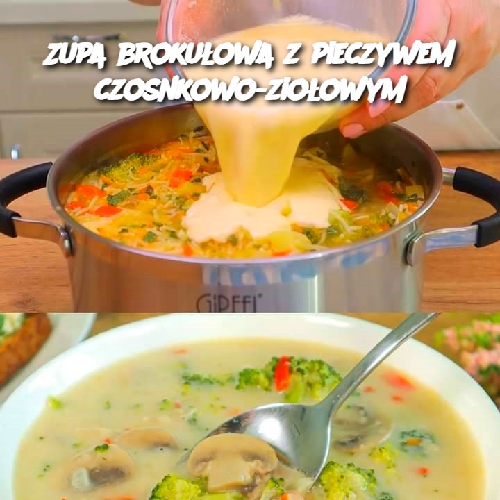 Zupa brokułowa z pieczywem czosnkowo-ziołowym