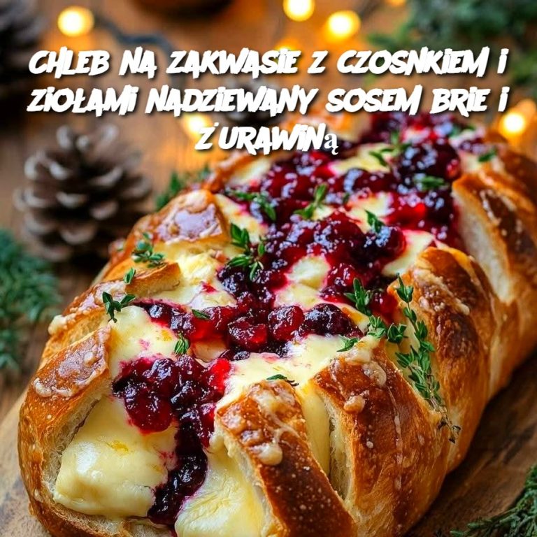 Chleb na zakwasie z czosnkiem i ziołami nadziewany sosem brie i żurawiną