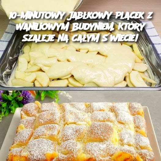 10-Minutowy Jabłkowy Placek z Waniliowym Budyniem, Który Szaleje na Całym Świecie! 🍏✨