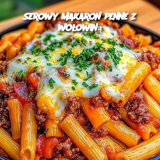 Serowy Makaron Penne z Wołowiną 🍝