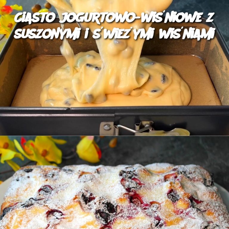 Ciasto jogurtowo-wiśniowe z suszonymi i świeżymi wiśniami