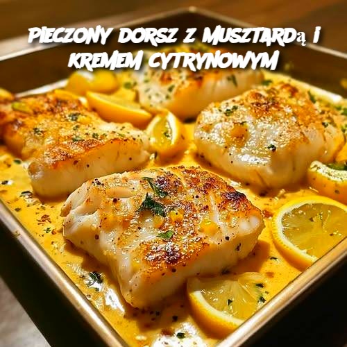 Pieczony dorsz z musztardą i kremem cytrynowym