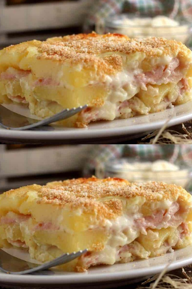 Zapiekanka ziemniaczana z szynką i mozzarellą